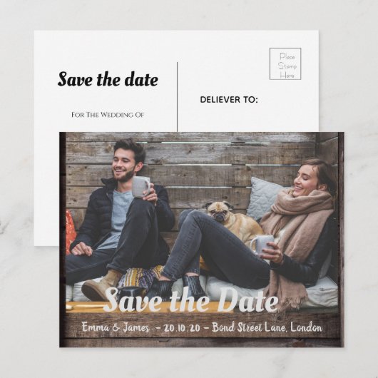 Rustic Wood sparen het Briefkaart van de Aankondig (Voorkant / Achterkant)