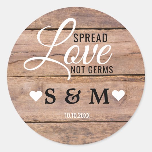 Rustic Wood Spread Love Wedding Monogram Ronde Sticker (Voorkant)