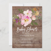 Rustic Wood Spring Bouquet Baby shower Uitnodiging (Voorkant)
