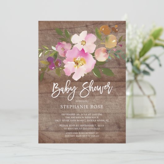 Rustic Wood Spring Bouquet Baby shower Uitnodiging (Staand voorkant)