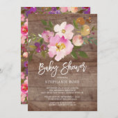 Rustic Wood Spring Bouquet Baby shower Uitnodiging (Voorkant / Achterkant)
