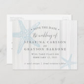 Rustic Wood Starfish Beach Wedding Save the Date Aankondigingskaart (Voorkant / Achterkant)