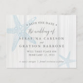 Rustic Wood Starfish Beach Wedding Save the Date Aankondigingskaart (Voorkant)