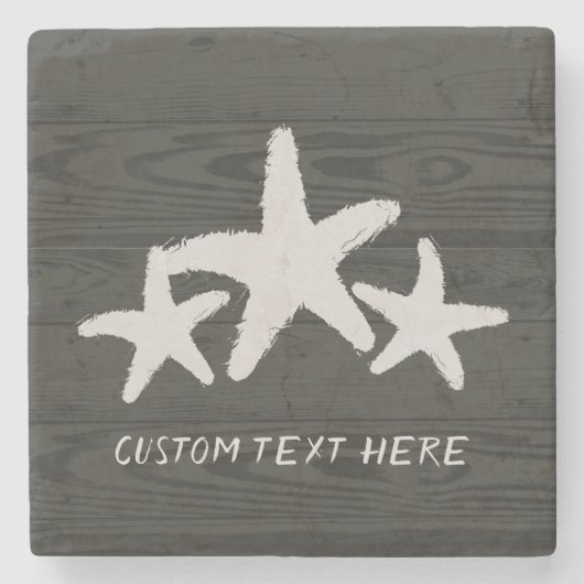 Rustic Wood Starfish Beluga Grey Stenen Onderzetter (Voorkant)