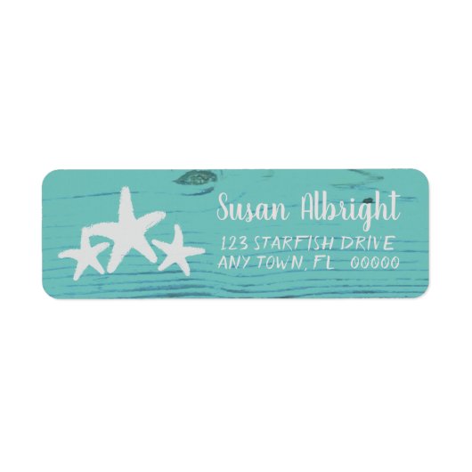 Rustic Wood Starfish Limpet Shell Blue Etiket (Voorkant)