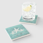 Rustic Wood Starfish Limpet Shell Blue Stenen Onderzetter (Zijkant)