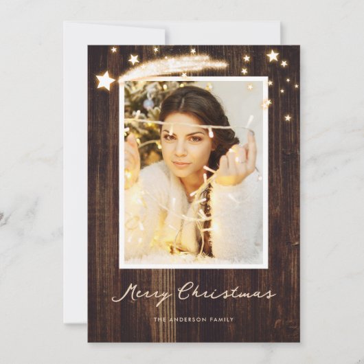 Rustic Wood Stars-fotokerstkaarten Feestdagenkaart (Voorkant)