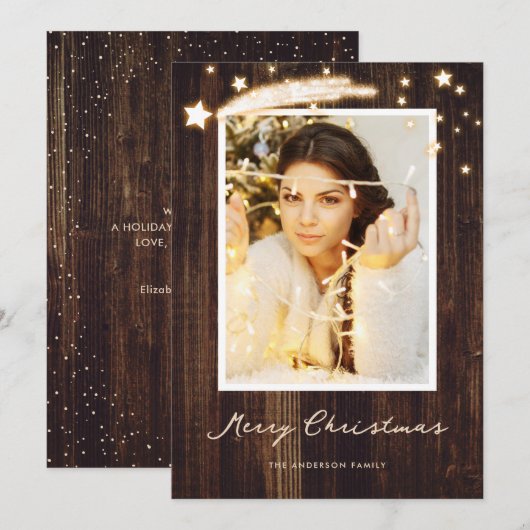 Rustic Wood Stars-fotokerstkaarten Feestdagenkaart (Voorkant / Achterkant)