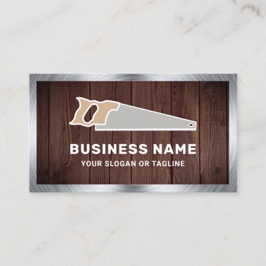 Rustic Wood Steel Hand Saw Handyman Carpenter Visitekaartje (Voorkant)