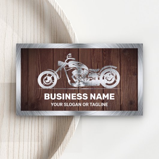 Rustic Wood Steel Motorbike Motorfiets Mechanic Visitekaartje