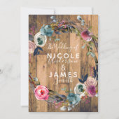 Rustic Wood Stick Floral Wreath Botanical Wedding Kaart (Voorkant)