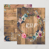 Rustic Wood Stick Floral Wreath Modern RSVP Uitnodiging Briefkaart (Voorkant / Achterkant)