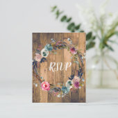 Rustic Wood Stick Floral Wreath Modern RSVP Uitnodiging Briefkaart (Staand voorkant)