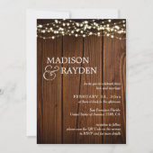Rustic Wood String light 3 Foto's QR Code Weddensc Kaart (Voorkant)