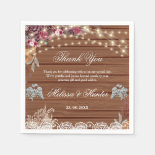 Rustic Wood String Light Babys Breath Lace Wedding Servet