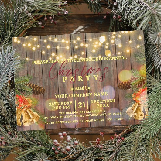 Rustic Wood String Light Company Kerstmis Kaart