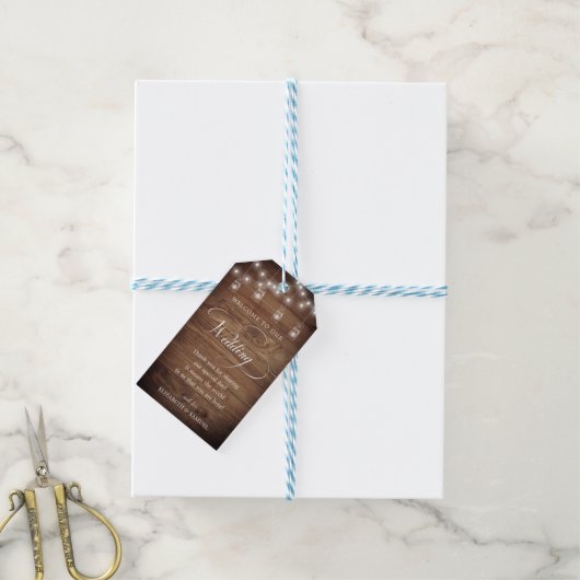 Rustic Wood String Light Mason Jar Script Wedding Cadeaulabel (Met Touw)
