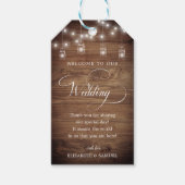 Rustic Wood String Light Mason Jar Script Wedding Cadeaulabel (Voorkant)
