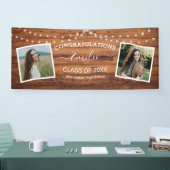 Rustic Wood String Light Photo Afstuderen Spandoek (Beurs)