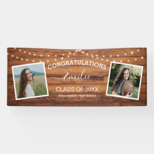 Rustic Wood String Light Photo Afstuderen Spandoek