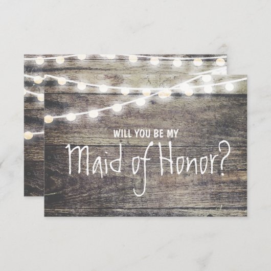 Rustic wood string light Zal je mijn meisje zijn? Kaart (Voorkant / Achterkant)