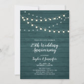 Rustic Wood & String Lights 25 Wedding Jubileum Kaart (Voorkant)