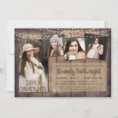 Rustic Wood String Lights 5 Foto Afstuderen Kaart (Voorkant)