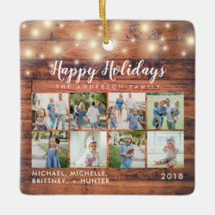 Rustic Wood String Lights 8 Photo Holiday Keramisch Ornament