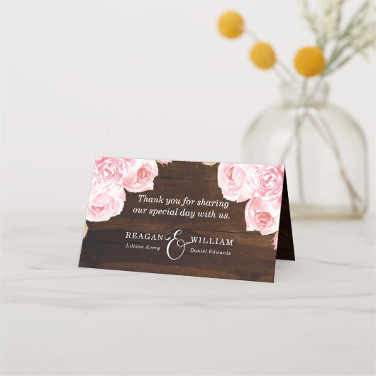 Rustic Wood String Lights Aangepast huwelijk Plaatskaartje (Achterkant)