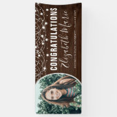 Rustic Wood String Lights Afstudeerder Foto Afstud Spandoek (Verticaal)