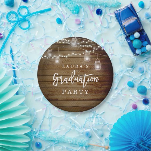 Rustic Wood String Lights Afstuderen Papier Bord (Feest)