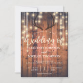 Rustic Wood String Lights Antler Wedding Kaart (Voorkant)