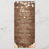Rustic Wood String Lights Autumn Floral Wedding Menu (Voorkant)