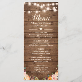 Rustic Wood String Lights Autumn Floral Wedding Menu