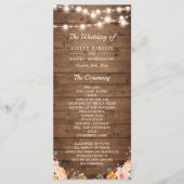 Rustic Wood String Lights Autumn Floral Wedding Programmakaart (Voorkant)