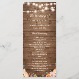 Rustic Wood String Lights Autumn Floral Wedding Programmakaart