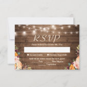 Rustic Wood String Lights Autumn Floral Wedding RSVP Kaartje (Voorkant)