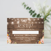 Rustic Wood String Lights Autumn Floral Wedding RSVP Kaartje (Staand voorkant)