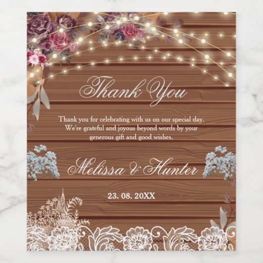 Rustic Wood String Lights Baby's Breath Wedding Wijn Etiket (Enkel label)