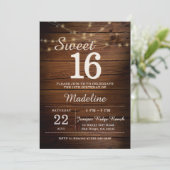 Rustic Wood String Lights Barn Backyard Sweet 16 Kaart (Staand voorkant)