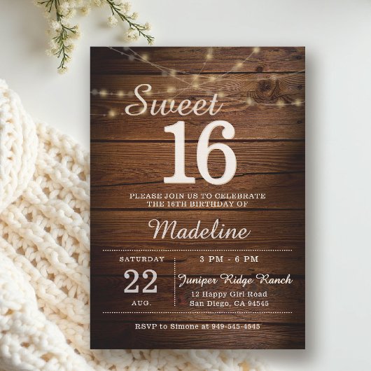 Rustic Wood String Lights Barn Backyard Sweet 16 Kaart