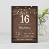 Rustic Wood String Lights Barn Door Chic Sweet 16 Kaart (Staand voorkant)