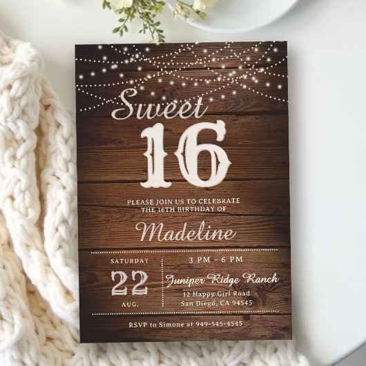 Rustic Wood String Lights Barn Elegant Sweet 16 Kaart
