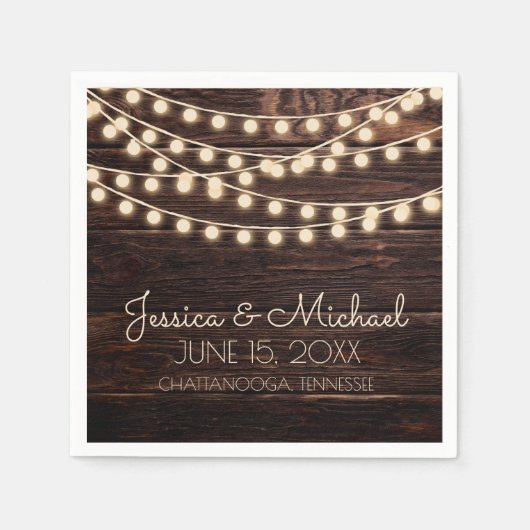 Rustic Wood String Lights Barn Wedding Servet (Voorkant)