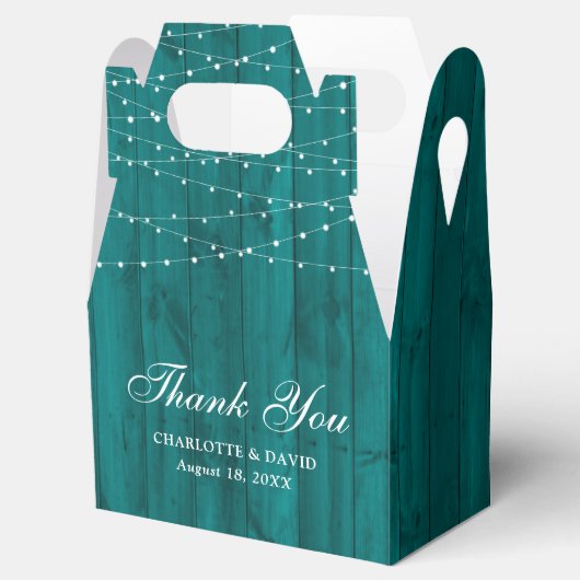 Rustic Wood String Lights Blauwgroen Weddenschap D Bedankdoosjes (Geopend)