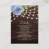 Rustic Wood String Lights Blue Floral Wedding Informatiekaartje (Voorkant)