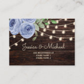 Rustic Wood String Lights Blue Floral Wedding Informatiekaartje (Voorkant)