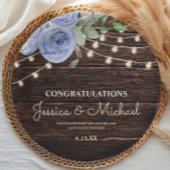Rustic Wood String Lights Blue Floral Wedding Papieren Bordje