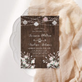 Rustic Wood String Lights Blush Floral Wedding Kaart