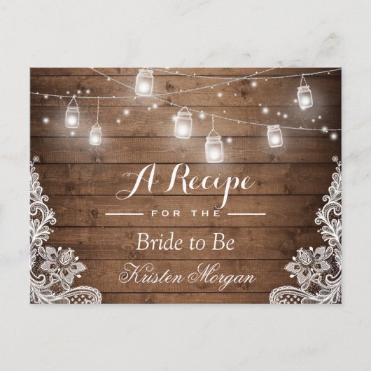 Rustic Wood String Lights Bridal Recipe Kaart (Voorkant)